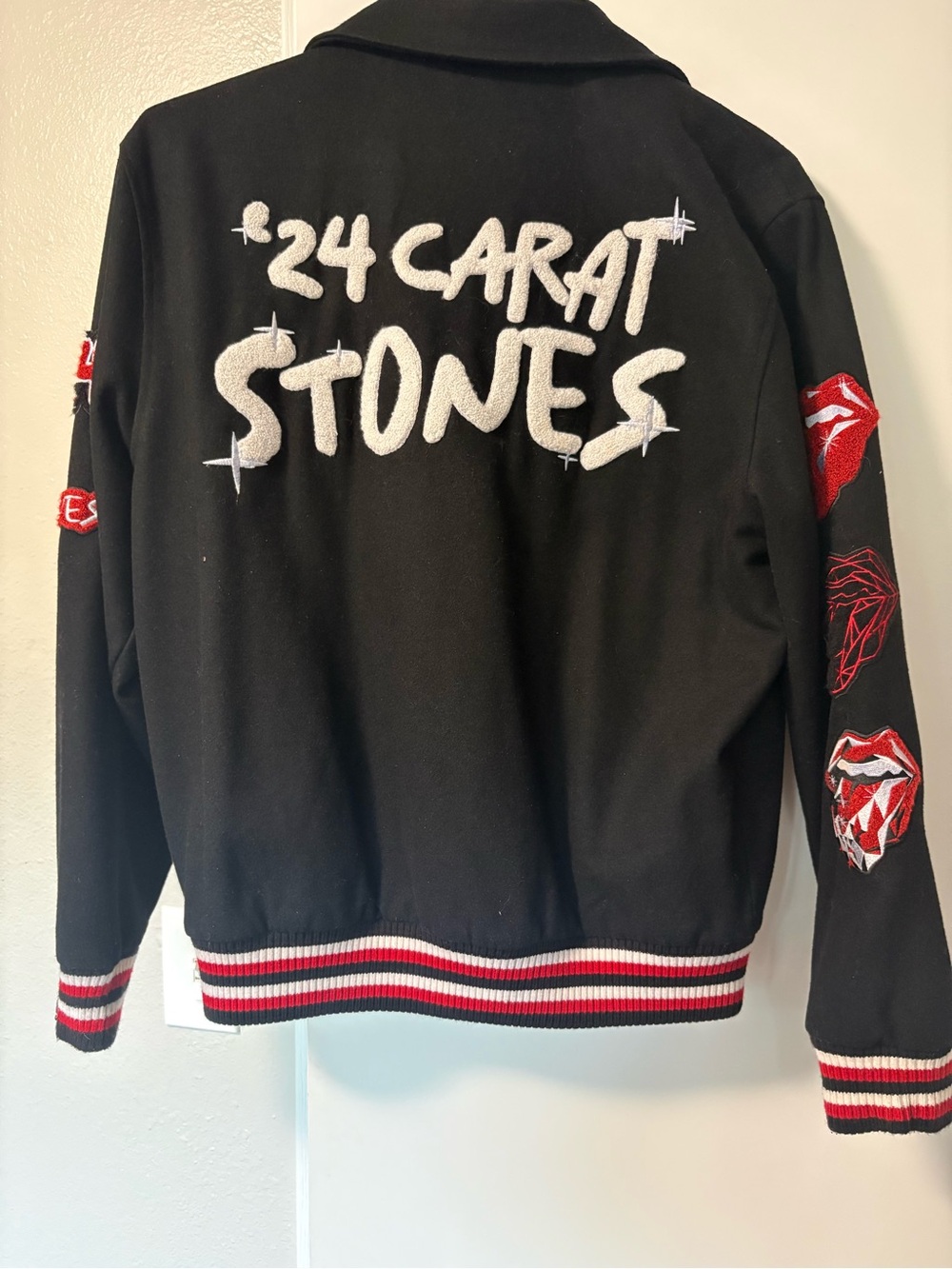Rolling Stones Limited Edition Black Tour '24 Embroidered Varsity Jacket - Picture 7 of 8